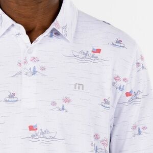 Travis matthew Men’s Lake Break USA Boat Flag Red White Blue Polo Size XXL